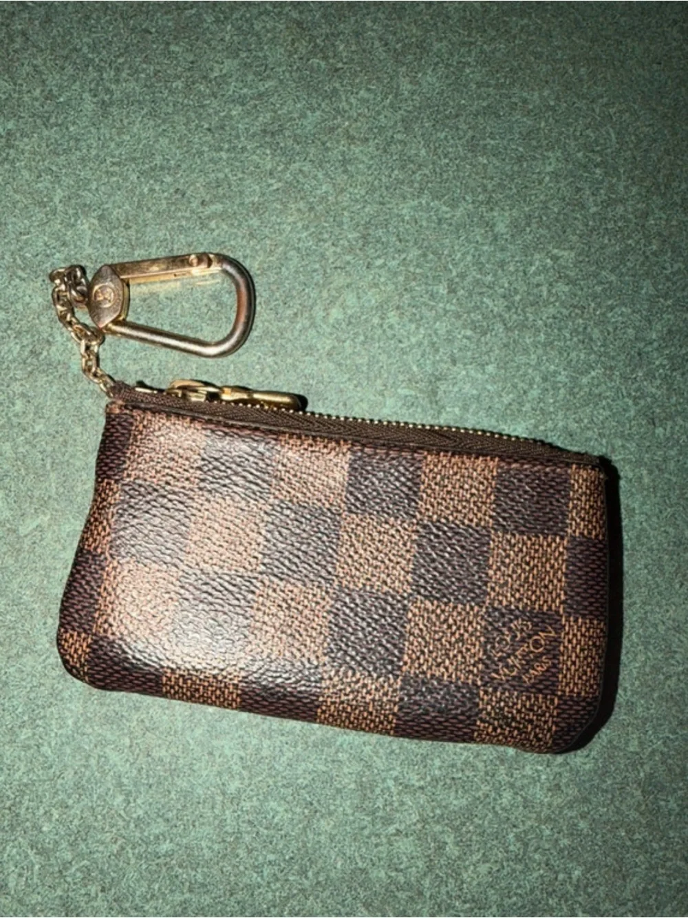Louis Vuitton Brown Damier Ebene Zip Key Pouch with Gold Chain